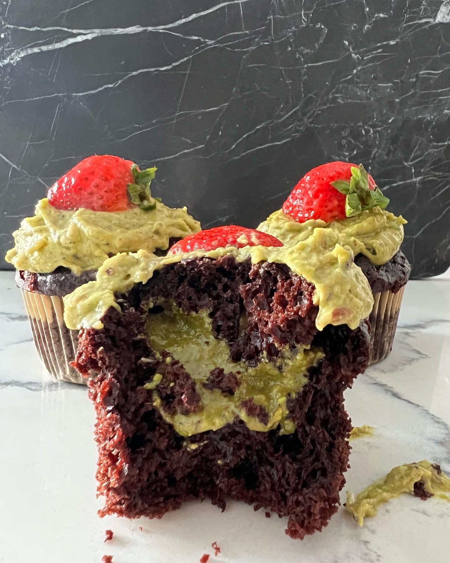 chocolate muffin with pistachio butter, all natural sugar free nutella and pistachio spreads