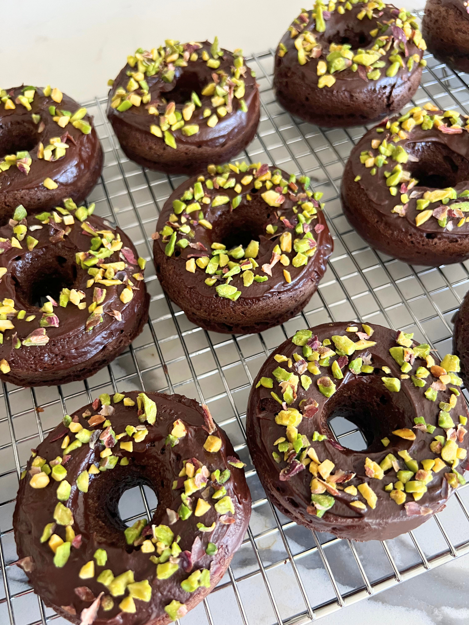 Baked Chocolate Pistachio Donuts