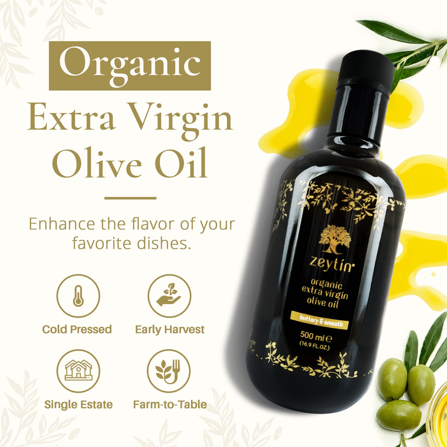 Organic Extra Virgin Olive Oil 500ml - Buttery &amp; Smooth (Mild)